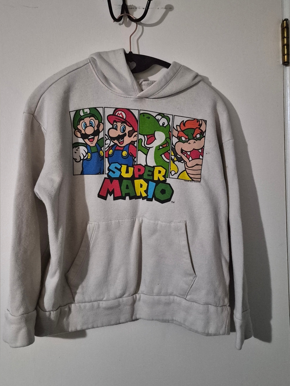Super Mario Graphic Hoodie - White with Multi-Color Logo Boys 10-12